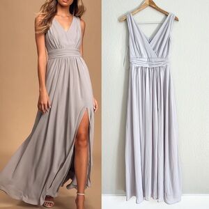 Light Grey Surplice Bridesmaid Maxi Dress S NWOT